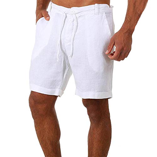 SotRong Pantalones cortos casuales de verano para hombre, pantalones cortos de lino de ajuste holgado, color sólido, pantalones cortos cargo de playa con bolsillos, blanco, 42 Cover