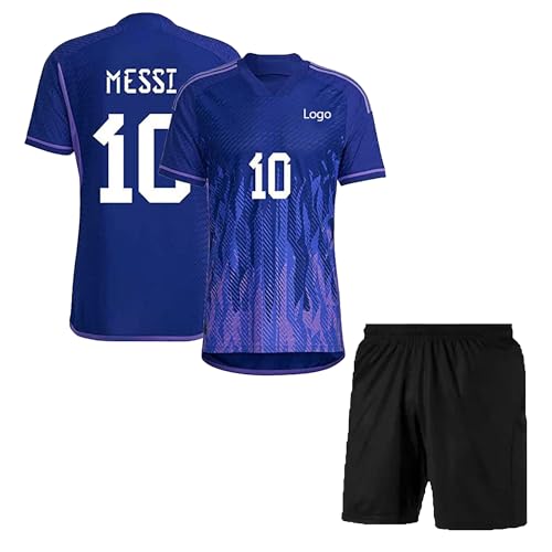 Image of Football Soccer Barce Messi 10 Jersey Set Football T-Shirt with Black Shorts (Kid's, Boy's & Men's)