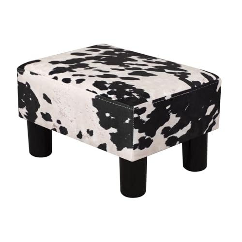 Adeco Small Cow Print Ottoman Foot Stool with Legs Small Footstool Fabric Seat with Thick Cushion for Living Room Bedroom Entryway 335 lb Weight Capacity