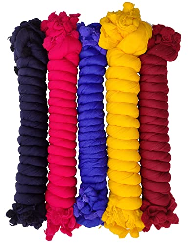 Image of YOUTHQUAKE Women's Solid Casual Dailywear Faux Chiffon Multi Color Dupatta With Pum Pum Lace (Set of 7)
