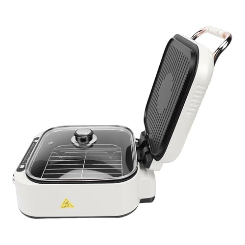 Semme Electric Skillet, Double Sided Fast Heating Multi Function Pancake Griddle Hot Pot Steamer, with Detachable Components, for Healthy Cooking