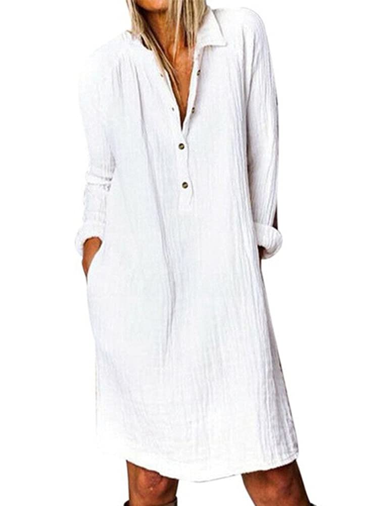 ORANDESIGNE Vestido de Lino de Verano para Mujer Vestido Camiseta Casual Tallas Grandes Vestido Playa Falda Midi Vestido