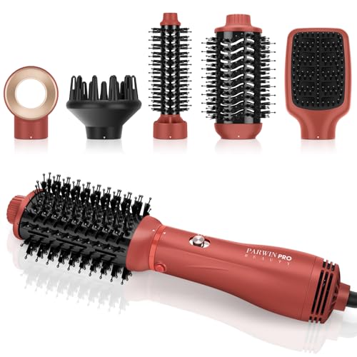 PARWIN PRO BEAUTY 4 en 1 Set de Peinado con 4 Accesorios, Cepillo Alisador, Moldeador, Volumen, Cuidado de Iones, Set de Secador de Pelo,1000W (Coral copper)