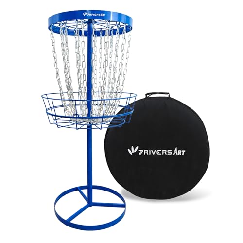 7RiversART Portable Disc Golf Basket, 24-Chain, All-Weather Metal Disc Golf Goal with Heavy-Duty Carrying Bag, Easy Assembly for Backyard, Park & Outdoor Training (Blue)