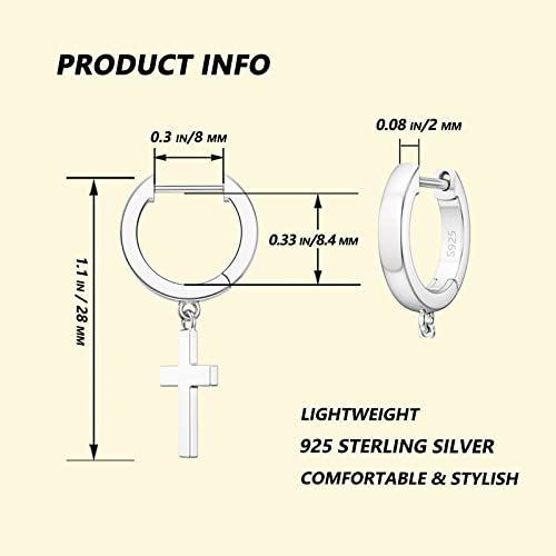 SEVENWELL Sterling Silver Dangle Huggie Earring Stud for Women, Cross, Heart, Celestial, Pearl, CZ Hoop Earrings Present for Birthday, Christmas, Valentine, Mother's Day4