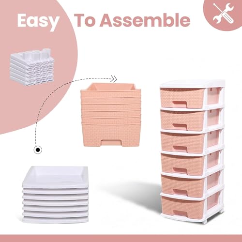 Image of Plastic Modular Drawer Storage Chest Of Drawers Organizer Storage Box, Large Stomo Racks For Multipurpose Anti-slip Shoes Organizers (Pink, 6 Layer)