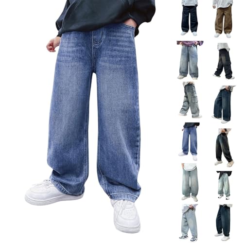 Cargo Jeans for Teens Boys Baggy Wide Leg Denim Pants Waist Elastic Vintage Trousers Trendy Casual Y2k Streetwear - Main Image
