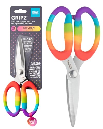 Image of Taylors Eye Witness Gripz 21cm Kitchen Scissors – Micro-Serrated Stainless Steel Blades for Precise Cuts, Soft Grip Silicone Handles, Ambidextrous Food & Cooking Scissors for Everyday Kitchen Use