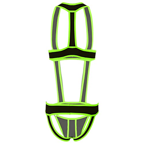 Acsuss Men's Elastic Body Chest Harness Bodysuit Leotard Underwear Wrestling Singlet Jumpsuit Green Medium #TOP5
