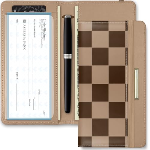 Image of Printed Checkbook Cover, RFID Blocking Checkbook, Stylish, Lightweight, Slim Durable, Multi-Functional Checkbook Holder for Personal and Business Checks (Plaid-Brown)