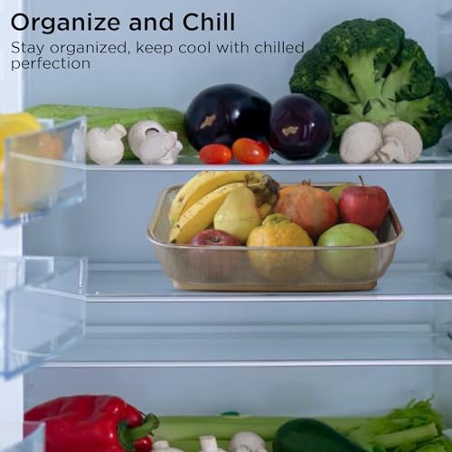 Image of Zupa Rust-Proof Stainless Steel Rectangular Strainer & Storage Basket | Multipurpose Fruit, Vegetable & Fridge Organizer (Silver) | 34 X 26 X 8 CM