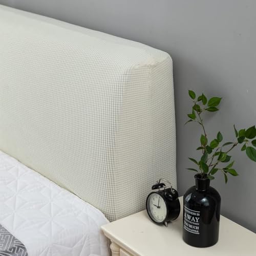 Image of HOMETHREADS Stretchable Lycra /Velvet Bed Headboard Cover Soft BedHead Dust-Proof Cover,Head Back Protector for Your Leather /Cloth /Wooden Bedside| 3 to 3.3 Feet Single Bed Back Cover (White, 90x65cm)