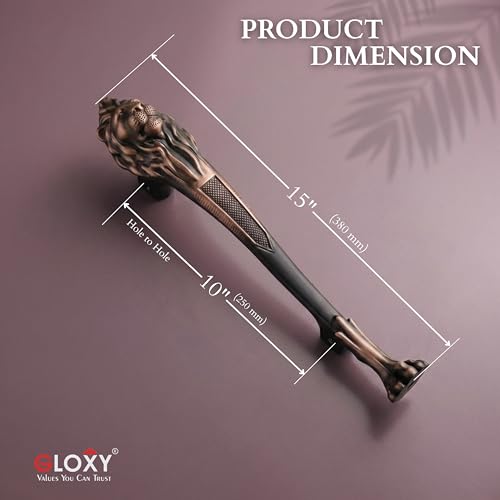 Image of GLOXY Premium Copper Black 15 inch Lion Shaped Main Door Handle with 10 inch Hole-to-Hole Spacing - Decorative Push & Pull Aluminium Wooden & Glass Door Handle for Homes, Hotels, Offices & Villas- Pack of 1