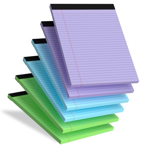 Legal Pads 8.5 x 11 In, Colored Legal Pads, 6 Pack Note Pads 8.5 x 11 Writing Paper, College Ruled Notepad with Sturdy Back, Perforated Writing Pad Lined Paper, Memo Notepad for Office, School, Home