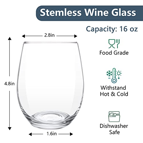 Waipfaru Wine Glass, 15 Oz Stemless Wine Glass, Durable Glass Cups For Red Or White Wine, Large Clear Drinking Glass, Short Wine Tumbler For Gifts, Party, Home, Office, Bars #TOP1