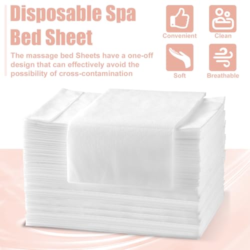Image of Spa Bed Sheets Disposable Massage Table Set, 60 Pcs Massage Sheets Cover Non-Woven Fabric for Beauty Salon, Hotels, 70'' x 31''