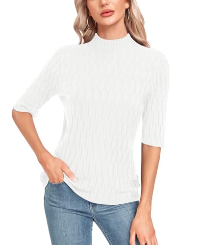 Image of MINTLIMIT Womens Turtleneck Sweaters Short Sleeve 2024 Fall Winter Casual Texture Shirt Blouse Knit Pullover Sweater