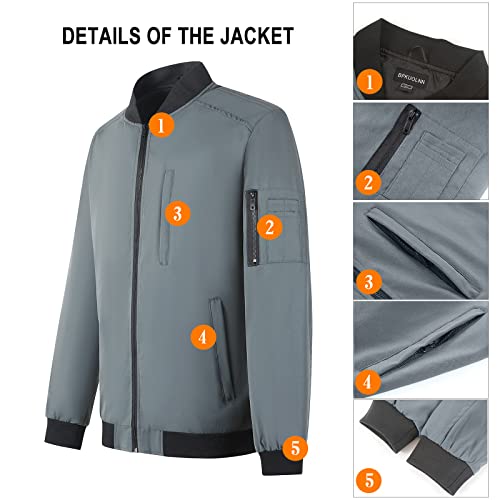 Bpkuolnn Men's Windbreaker Lightweight Jacket, Windproof Casual Bomber Jacket With 5 Pockets, Father's Day Coat With Full Zip #TOP4