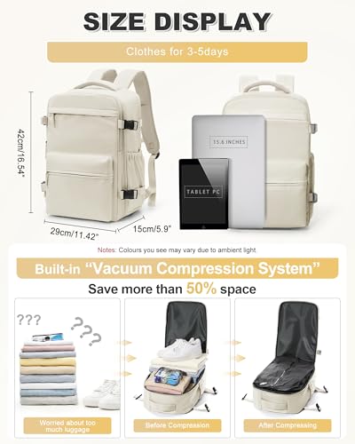 Image of winspansy Vacuum Backpack Travel Essentials with Air Pump Compression Bags for Travel Carry on Flight Approved Seal Vacpack Personal Item Backpack with Vacuum System for Women Men Beige