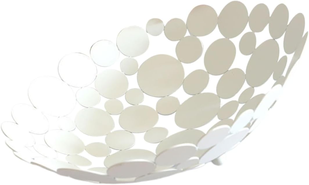 Cabilock Wrought Iron Fruit Bowl Petal Design Elegant White Food Basket for Kitchen and Living Storage for Fruits Vegetables and Breads