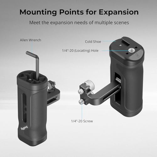 Image of SmallRig Mini Side Handle for 1 /4 inch-20 Threaded Holes, Camera Cage Handle for Left or Right Hand, Up and Down Adjustable, with Built-in Cold Shoe & Threaded Hole - 4755