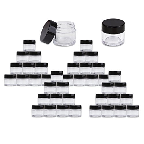 Beauticom High-Graded Quality 7 Grams/7 ML (Quantity: 60 Packs) Thick Wall Clear Plastic LEAK-PROOF Jars Container with Black Lids for Cosmetic, Lip Balm, Lip Gloss, Creams, Lotions, Liquids