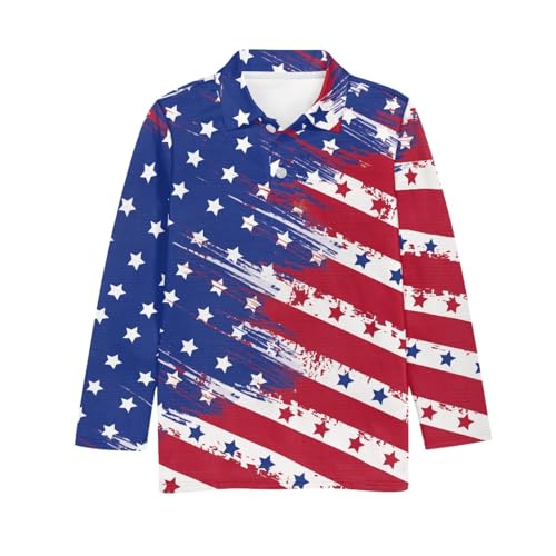 HUIACONG American Flag Kids Golf Shirts for 13-14 Years Boys Star Undershirts for Preschool Girls Stripe Sweatshirts for Children Patriotic Tops for Party