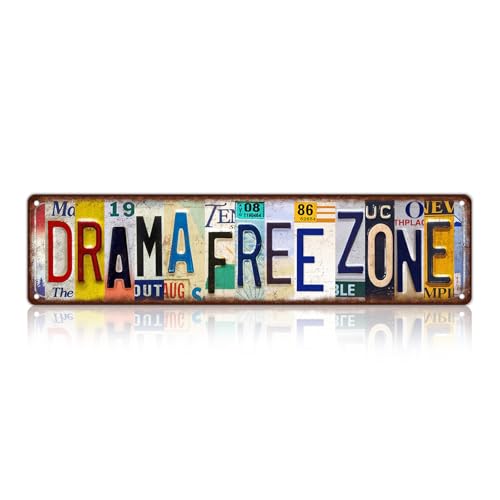 Vintage Drama Free Zone Wall Decor Street Signs Metal Tin Signs 16 x 4 Inches