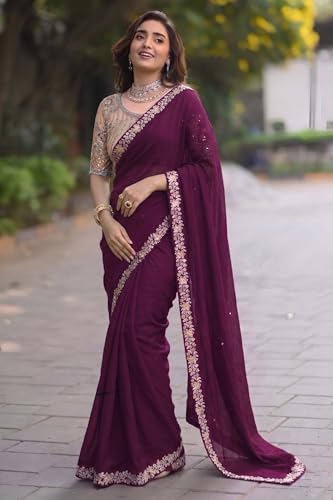 Image of Women's Designer Bollywood Soft Georgette Heavy Embroidery Sequins Work Sarees For Wedding With Blouse Piece