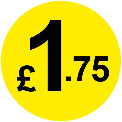 Permanent Adhesive - Black & Yellow 30mm Price Stickers/Labels from 10p to £5.25, 500, £1.75 — image 1