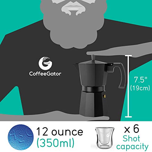 Image of Coffee Gator Moka Pot Aluminum - 6 Cup, 12oz Stovetop Espresso Maker