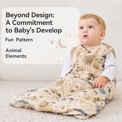Image of Baby Sleep Sack 6-12 Months TOG 2.5 Winter Baby Wearable Blanket, 100% Cotton Toddler Sleeping Sack with 2-Way Zipper Warm Soft Apricot Zebra