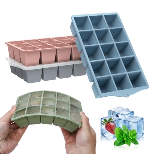 YUNISS Cubiteras para Hielo Grande con Tapa, 4 Piezas Cubitera Hielo Silicona Libre de BPA, Molde para Cubitos Apilables y Que Ahorran Espacio, Ice Cube Tray para Cócteles, Whisky, Vino