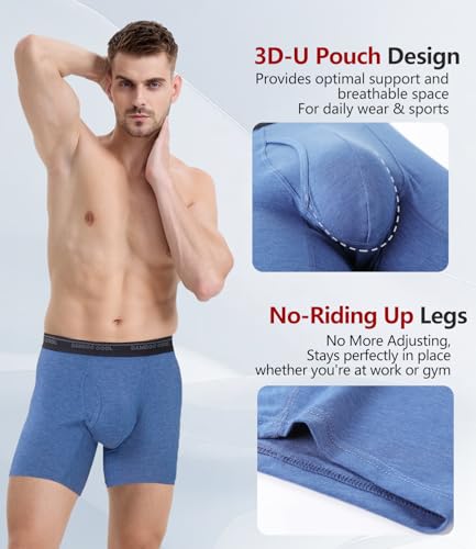 BAMBOO COOL Men's Underwear Boxer Briefs Ultra Breathable Stretch No Riding Up with Fly Multipack4
