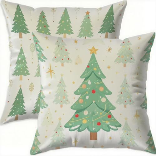 Housse coussin 65x65cm vert velours double face Noël imperméable lot de 2 - 2