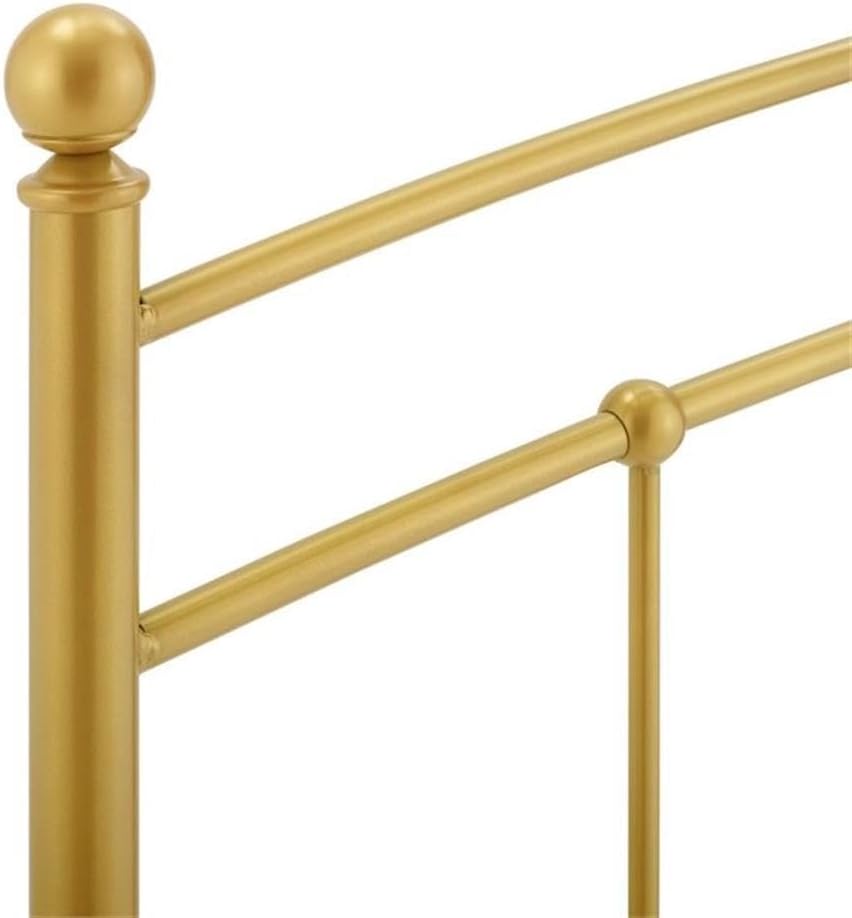 Pemberly Row Modern Farmhouse King Metal Spindle Headboard, Gold Finish, Powder Coated Iron, Adjustable Height with 7 Mounting Positions, Arched Design for Bedroom Use