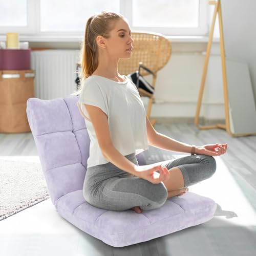 Image of COSTWAY Floor Chair, Video Gaming Chairs with Back Support, Adjustable 14-Position, Alloy Steel Frame, Soft Coral Fleece, Lazy Sofa Lounge for Reading Living Room Recliner for Adults Kids (Lavender)