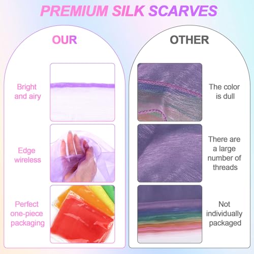 AWAMRWA Chiffontücher - 12 Stück 60x60cm Square Bunte Jongliertücher Seidentücher Baby Schwungtuch Bunte Tücher Kinder für Tanzen, Jonglieren, Sensorisches, Tanztücher