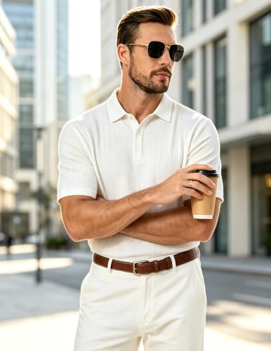 Camisetas Polo para Hombre de Manga Corta, Tejido Texturizado y Elástico, Cuello con Botones, Ligero y Transpirable, Estilo Casual y Elegante, Ideal para Verano, Negocios y Viajes miniatura 3