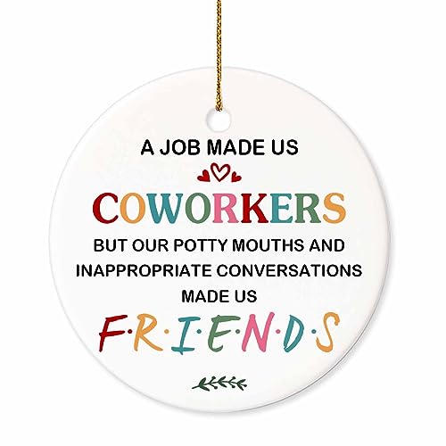 BSQUIELE Gifts for Coworkers - Coworker Ornament - Funny Friendship Gifts - Friend Gifts for Work Bestie, Friends Colleague - Christmas Ceramic Ornaments for Men Women