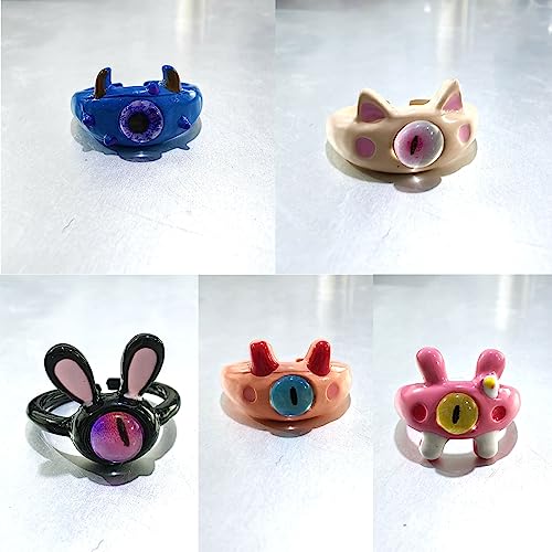 9pcs Y2K Cartoon Little Monsters Eyeball Ring Funny Resin Open Finger Ring Cute Couple Knuckle Ring Party Jewelry2