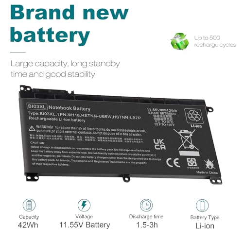 Image of BI03XL Battery Compatible with HP Pavilion X360 M3-U 13-U M3-U001DX M3-U103DX 13-U100TU 13-U118TU Stream 14-AX 14-ax010nr 14-ax020wm 14-ax030wm TPN-W118 Laptop ON03XL HSTNN-LB7P HSTNN-UB6W 843537-541