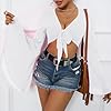 White Mesh Tops for Women Bell Sleeve Rave Outfits Tie Front Crop Top Long Sleeve Shirt Sheer Blouse Festival White X-Large #2