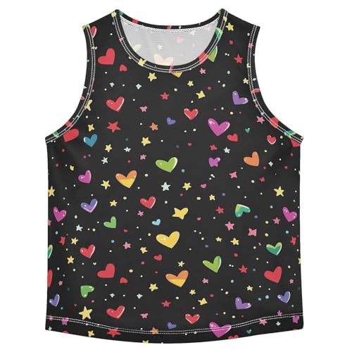 Boys Tank Top Shirts Stars Colored Hearts Sleeveless T-Shirts Crew Neck for Kids Clothing Children