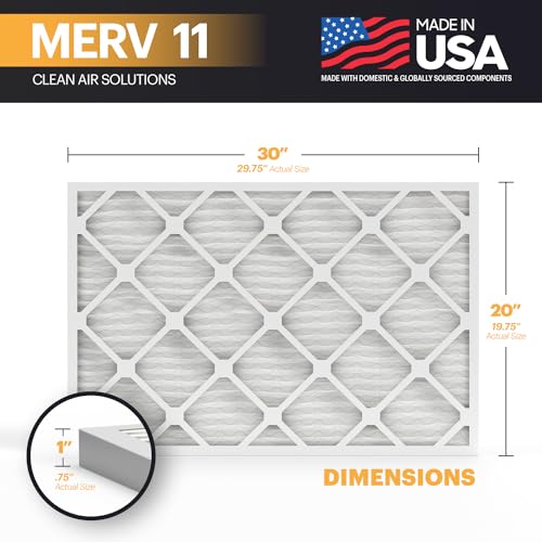 Image of BNX TruFilter 20x30x1 Air Filter MERV 11 (4-Pack) - MADE IN USA - Allergen Defense Electrostatic Pleated Air Conditioner HVAC AC Furnace Filters for Allergies, Dust, Pet, Smoke, Allergy MPR 1200 FPR 7
