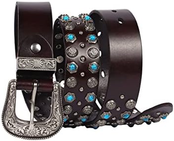 Amazon.co.jp: ベルト メンズ，スタッズベルト本革，ターコイズイン