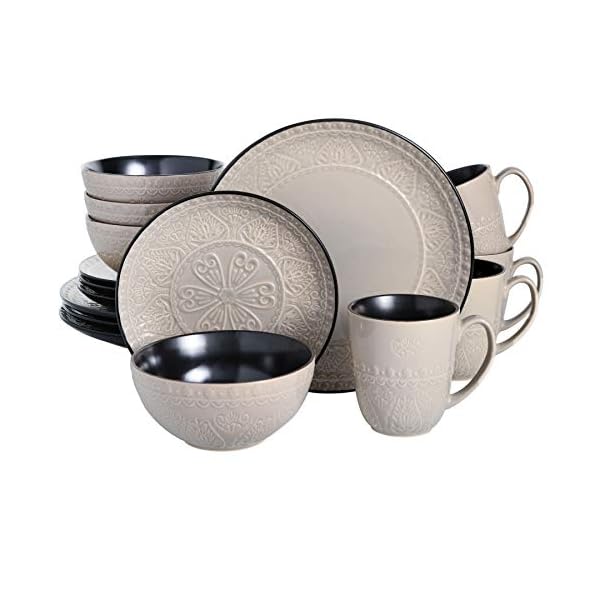 Gibson Elite Milanto Round Embossed Reactive Glaze Stoneware Dinnerware Set, Service for Four