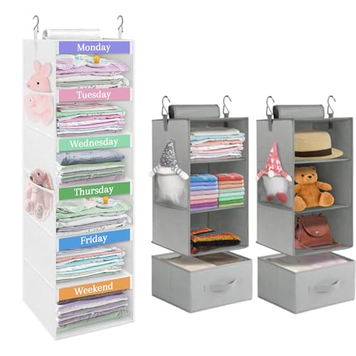 Vêtements hebdomadaire pour enfants organisateur de placard suspendu à 3 étagères gris