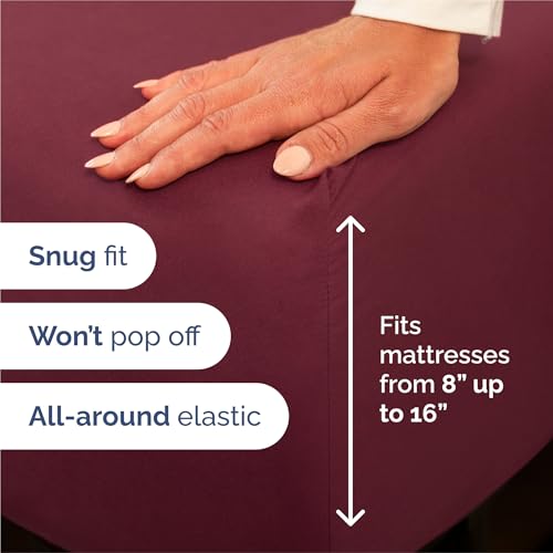 Image of Split King 7 Piece Bed Sheet Set - Comfy, Breathable & Cooling - Burgundy | Ultra-Soft Hotel Luxury Bedding Set w / 8-16 Inch Deep Pockets, 1 Flat & 2 Fitted Sheet & 4 Pillowcases, Wrinkle & Fade Free