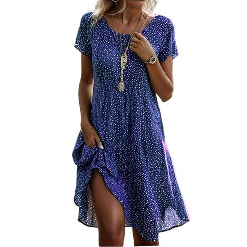 Générique Robe De Plage Femme Mariage D'été Robe Chemise Fluide Courte Manches Courtes Vetement Femme Ete Boheme Plage Col Rond Summer Dress Et Ventes...